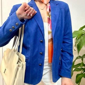 Lauren Conrad Vintage Faux Suede Blazer With Statement Buttons Blue Size 6